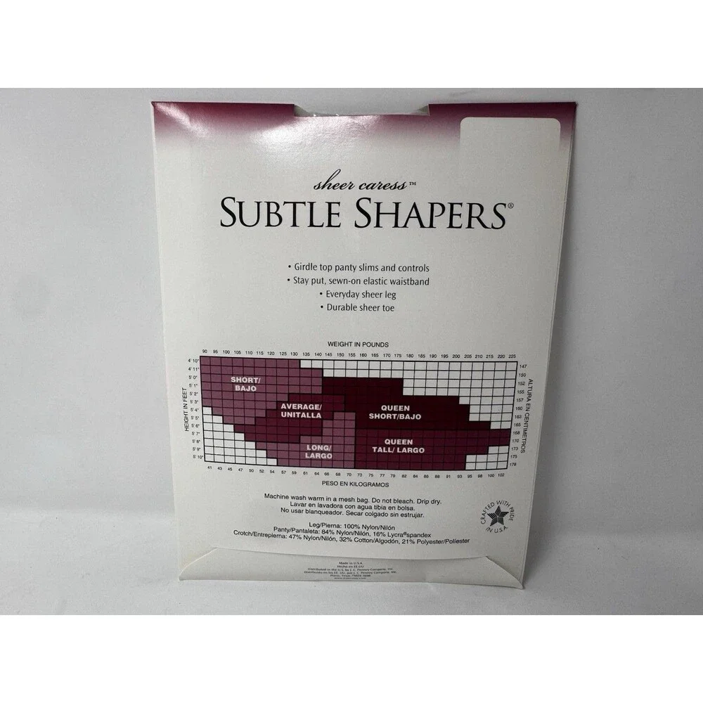 Sheer Caress Subtle Shapers Queen Short Oatmeal 42 Pantyhose Vintage JCP